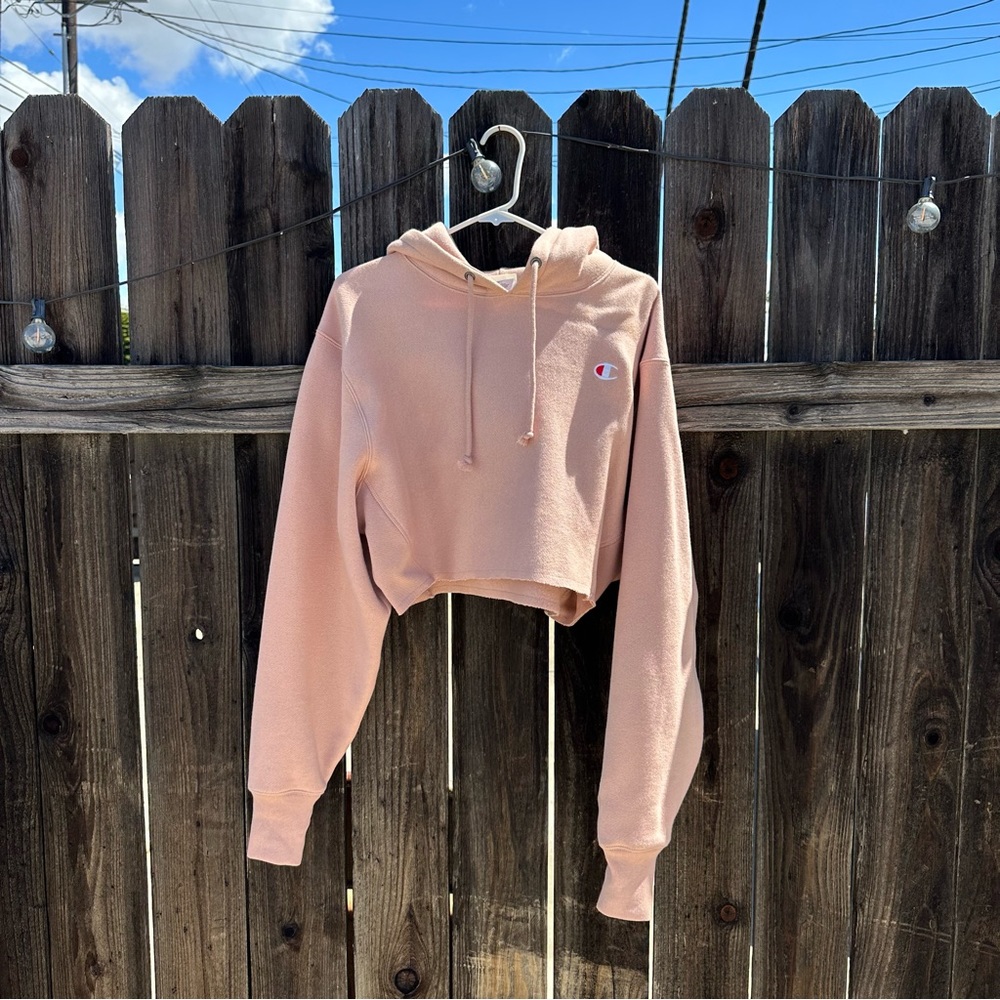 pink cropped champion hoodie